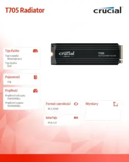 Alternative view of Crucial T705 1TB M.2 NVMe 2280 PCIe5.0 13600/10200 heatsink