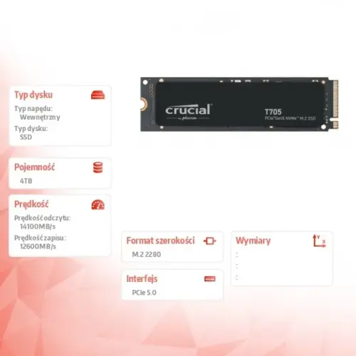 Crucial T705 4TB M.2 NVMe 2280 PCIe 5.0 14100/12600