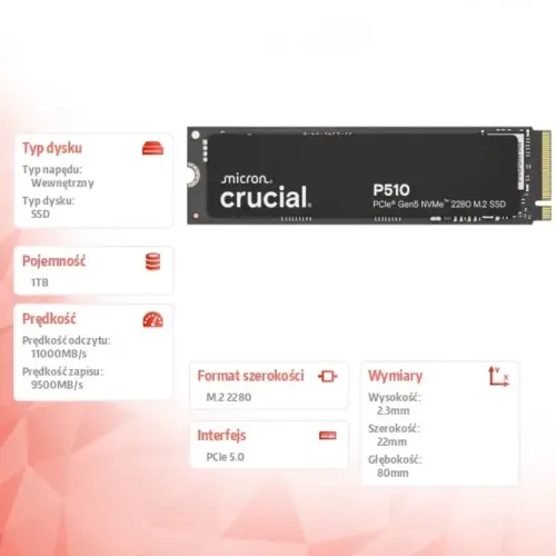 Crucial SSD P510 1TB M.2 NVMe Gen5 2280 11000/9500 MB/s