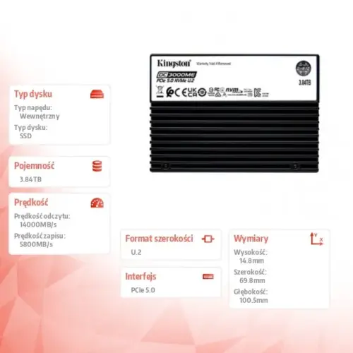 Alternative view of Kingston SSD диск DC3000ME 3,84TB PCIe 5.0 NVMe U.2