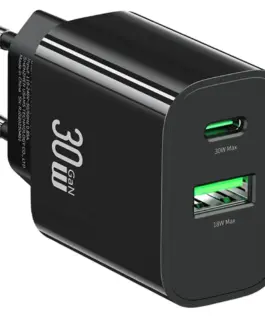 USAMS зарядно 30W 1xUSB-C 1xUSB-A Fast Charging