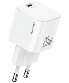 USAMS зарядно 20W 1xUSB-C + кабел USB-C бял