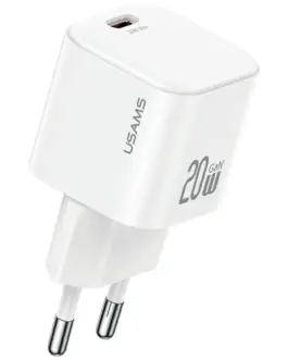 USAMS зарядно 20W 1xUSB-C + кабел USB-C бял