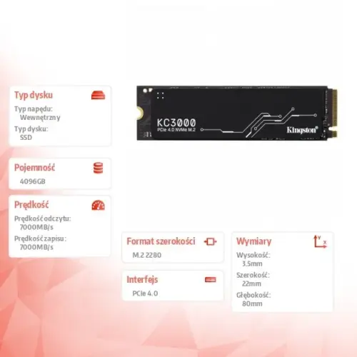 Kingston SSD drive KC3000 4096GB PCIe 4.0 NVMe M.2