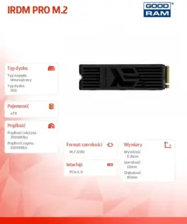 GOODRAM SSD drive IRDM PRO 4TB M.2 PCIe 4×4 NVMe 2280 7000/6850