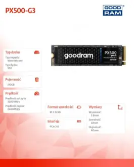 Alternative view of GOODRAM SSD drive PX500-G3 512GB M.2 PCIe 3x4 NVMe 2280 3200/2400
