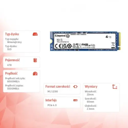 Kingston SSD диск NV3 4TB M.2 2280 PCI-e 4.0 NVMe 6000/5000