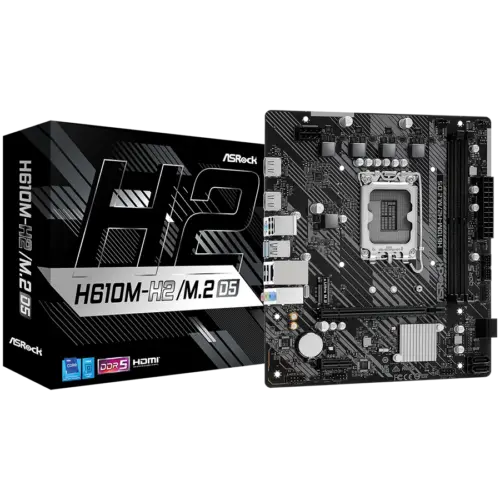 Дънна платка ASROCK MB Desktop H610M-H2/M.2 S1700 2x DDR5 1x PCIe 4.0 x16 1x PCIe 3.0 x1 1x SSD Ultra M.2 PCIe 4x SATA3