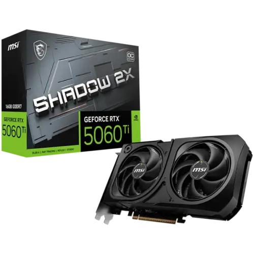 Видео карта MSI Video Card NVIDIA GeForce RTX 5060 Ti 16G SHADOW 2X OC PLUS 16GB GDDR7 128-bit 2602 MHz Boost 4608 CUDA