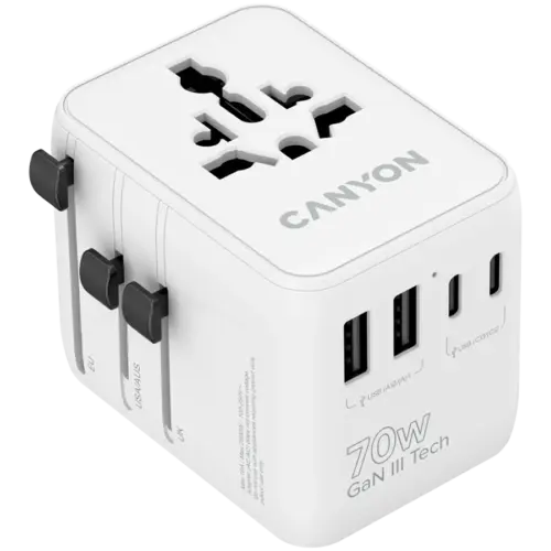 Зарядно за мобилен телефон CANYON Travel Adapter OnTour 20 EU/UK/US/AUS 70W 