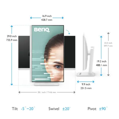 Alternative view of Монитор BenQ GW3290QT, IPS, 31.5 inch, Wide, QHD, DP, HDMI, USB, Бял