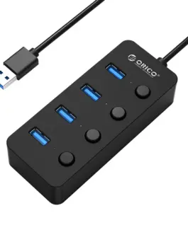Orico хъб USB3.0 HUB 4 port black 4 On/Off buttons - W9PH4-U3-BK