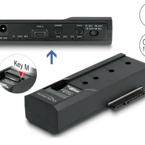 Alternative view of Станция Delock USB-C, 1 x M.2 NVMe SSD + 1 x SATA SSD / HDD, Клониране