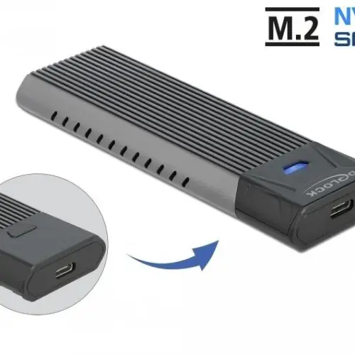 Alternative view of Външна стойка Delock, За M.2 NVMe PCIe или SATA SSD, USB-C 3.2 Gen 2, Инсталация без инструменти