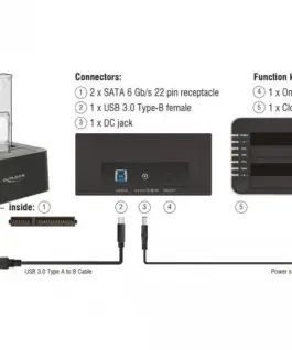 Alternative view of Външна докинг станция Delock 62661, за 2.5"/3.5" HDD/SSD, USB 3.0, Функция за клониране, Черен