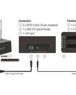 Alternative view of Външна докинг станция Delock 62661, за 2.5"/3.5" HDD/SSD, USB 3.0, Функция за клониране, Черен
