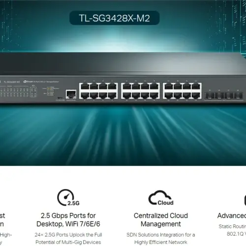 Alternative view of 24-портов комутатор TP-Link TL-SG3428X-M2 JetStream 2.5GBASE-T L2+ управляван с 4 10GE SFP+ слота