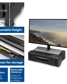 Alternative view of Стойка за монитор ACT AC8215, За бюро, с 2 чекмеджета, До 10 кг, Черна