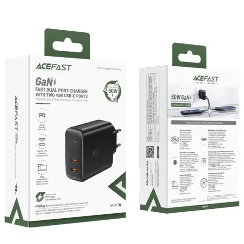 Acefast Универсално зарядно за стена Charger Wall GaN PD50W – A29 – USB-C x 2