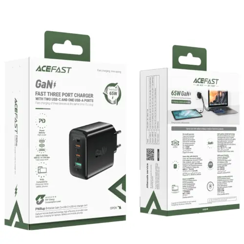 Acefast Универсално зарядно за стена Charger Wall GaN PD65W – A41 – USB-C x 2