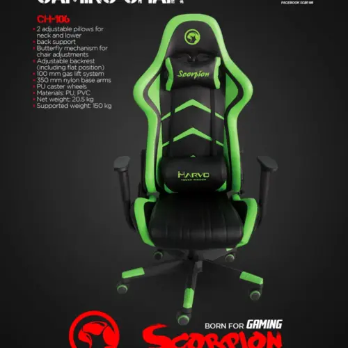 Alternative view of Marvo геймърски стол Gaming Chair CH-106 Black/Green