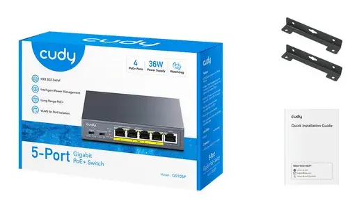 Alternative view of Суич Cudy GS105P , 5x портов POE метален корпус+Switch 36W, неуправляем