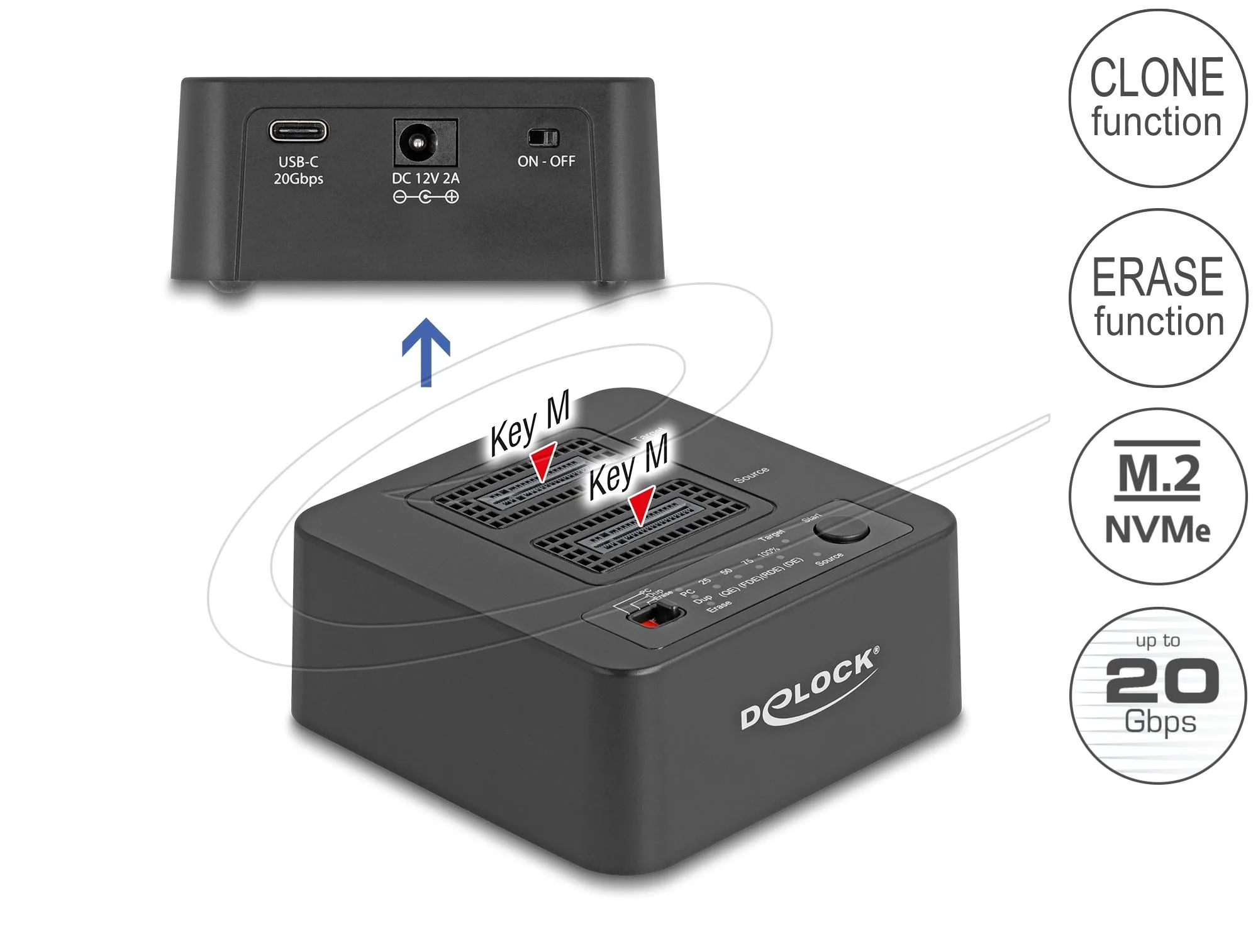 Delock M.2 Докинг станция за 2 x M.2 NVMe, клониране,изтриване, до 20 Gbps, USB-C, адаптер - Image 5