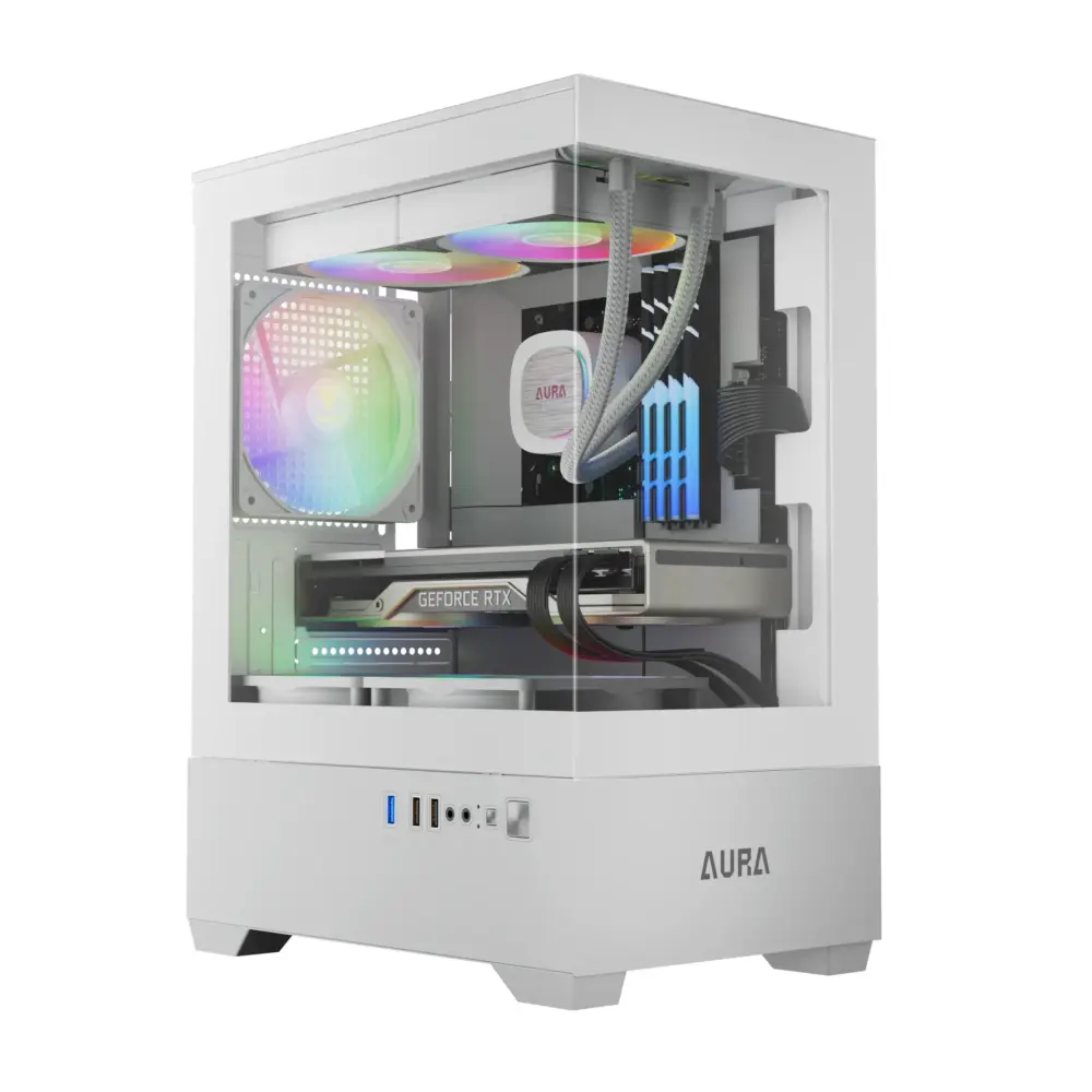 Gamdias кутия Case mATX - AURA GC9M White - 3 x 120 mm A-RGB Tempered Glass