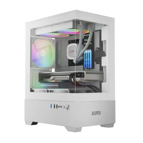 Gamdias кутия Case mATX - AURA GC9M White - 3 x 120 mm A-RGB Tempered Glass