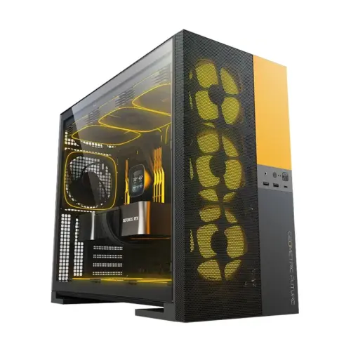 Alternative view of Geometric Future кутия Case EATX - Model 5 Vent Black/Yellow - 5 x 140 mm aRGB fans included