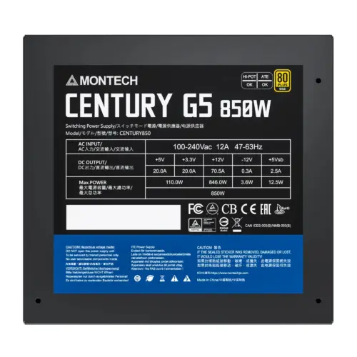 Alternative view of Montech захранване CENTURY G5 850, PSU ATX3.0, Gold, Full Modular