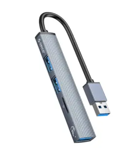 Alternative view of Orico хъб USB3.0/2.0 HUB 3 port + card reader, Aluminum - AH-A12F-GY