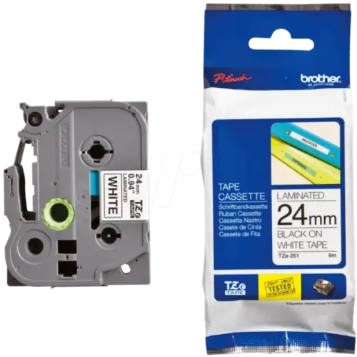 ЛЕНТА ЗА ЕТИКЕТНИ ПРИНТЕРИ BROTHER ТИП TZ - 24 mm x 800 m - BLACK ON WHITE TAPE - PN TZE251