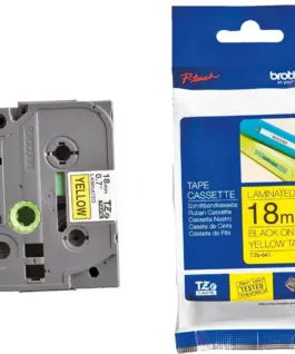 ЛЕНТА ЗА ЕТИКЕТНИ ПРИНТЕРИ BROTHER ТИП TZ - 18 mm x 800 m - BLACK ON WELLOW TAPE - PN TZE641