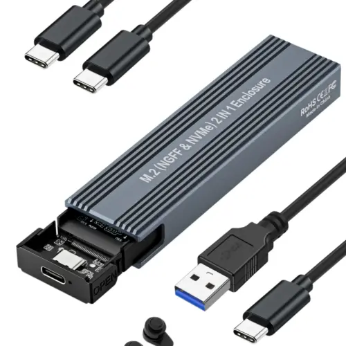 Alternative view of VCom външна кутия за диск Storage Case - M.2 NVMe/SATA/NGFF M/B key - 10Gbps USB3.1 Type-C/A - CU850SN