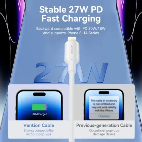 Vention кабел Cable USB 2.0 Type-C to Lighting 1m White – LAKWF