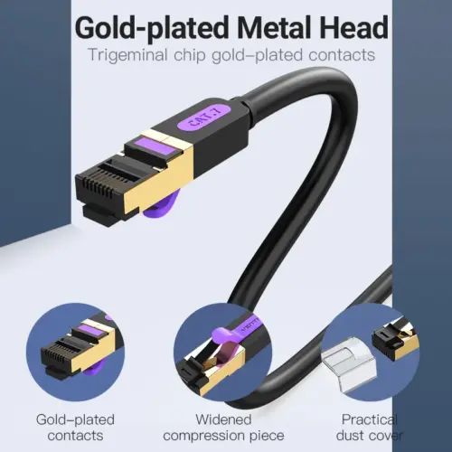 Vention Кабел LAN SSTP Cat.7 Patch Cable – 1M Black 10Gbps –