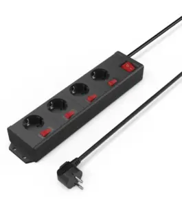 Alternative view of HAMA Разклонител с ключ, 4 гнезда на 90°, стенен монтаж, 1.4м, черен