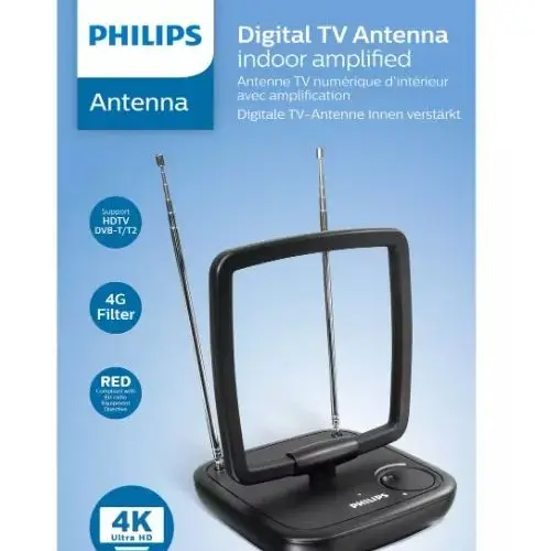 Alternative view of Philips Indoor antenna 1.8m DVB-T/T2 ready червен