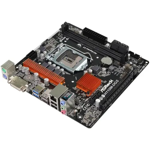Alternative view of Дънна платка ASROCK Main Board Desktop H110 (S1151, 2xDDR4,1xPCI E 3.0 x16,1xPCI E 2.0x1, SATA III, GLAN, DVD-D, USB3.0)micro ATX retail