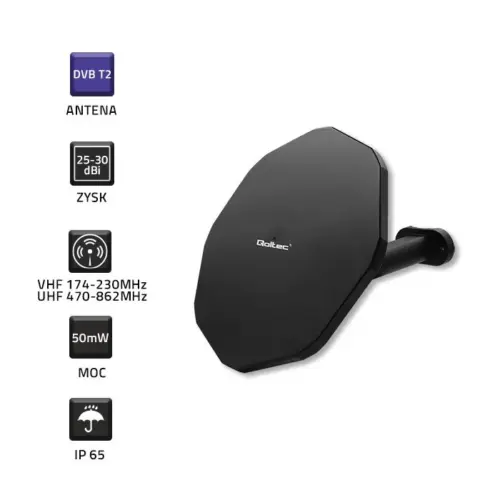 Alternative view of Qoltec Antenna DVB T2 outdoor VHF UHF, черен