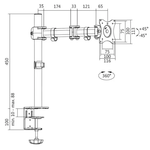 Alternative view of LogiLink Monitor mount 13-27 39, steel, VESA 100x100