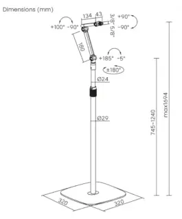 Alternative view of Maclean Metal microphone stand, adjustable height MC-33