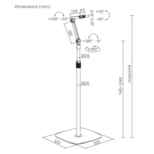 Alternative view of Maclean Metal microphone stand, adjustable height MC-33