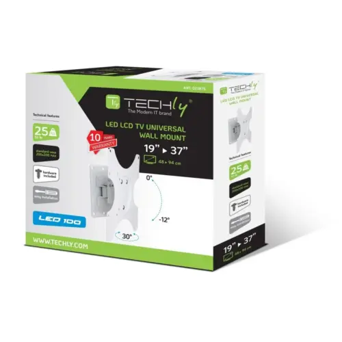 Alternative view of Techly TV wall mount 19-37 inches LED/LCD swivel tilt бял