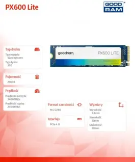 Alternative view of GOODRAM SSD PX600 Lite 256GB M.2 Gen4x4 NVMe 2280 3400/2000MB/s