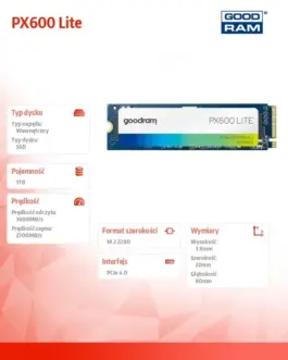 Alternative view of GOODRAM SSD PX600 Lite 1TB Gen4x4 NVMe 2280 3600/2700MB/s