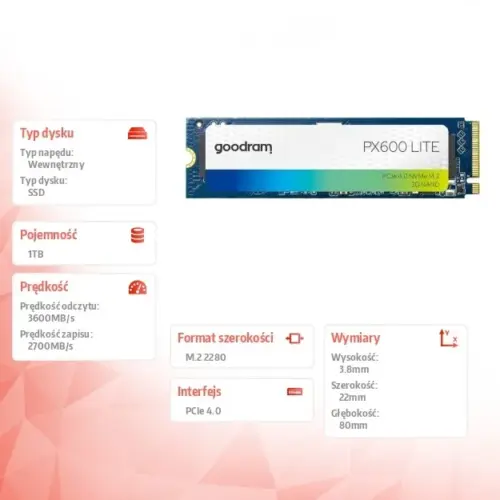 Alternative view of GOODRAM SSD PX600 Lite 1TB Gen4x4 NVMe 2280 3600/2700MB/s