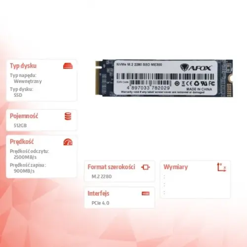 AFOX SSD drive ME300 M.2 PCI-Ex4 512GB TLC 2.5 GB/s NVMe