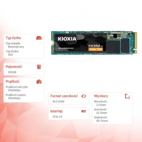 Kioxia SSD Exceria G2 drive 500GB NVMe